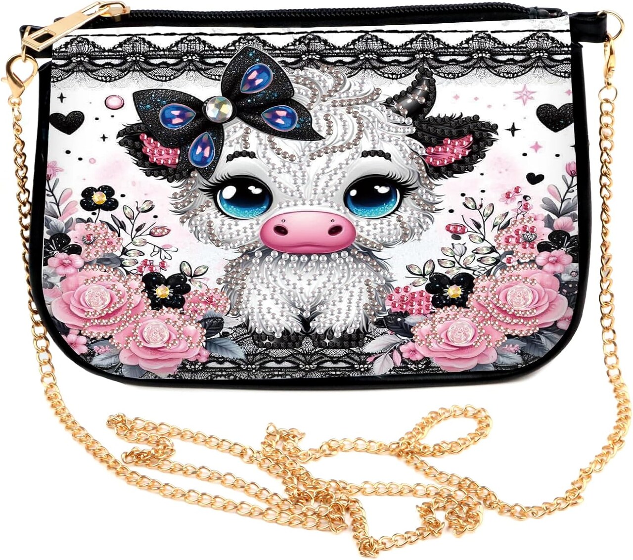 5D DIY Diamond Painting Purse, Rose Calf Diamond Art Kit Cosmetic Bag, Shoulder Zip, Can be Used as a Gift for Friends